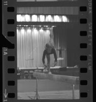 15 year-old Cathy Rigby on balance beam during AAU Gymnastic Meet in Long Beach, Calif., 1968