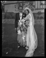 Norma Shearer and Irving Thalberg on their wedding day at their home, Beverly Hills, 1927