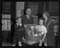 Supervisor Gordon L. McDonough with his children Jimmy and Lucille McDonough and Mrs. Ella Achley, Los Angeles, 1935