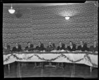 Chamber of Commerce and Community Chest members make the first official trans-Pacific call to Hawaii, Los Angeles, 1931