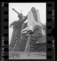 Prototype space shuttle Enterprise on launch pad at Vandenberg Air Force Base, Calif., 1985