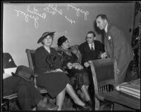 Berthal Gregory and her brother, District Attorney Buron Fitts, probably during their perjury trial, with her mother, husband, Los Angeles, 1928-1939