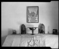 Stylized landscape painting and decorative metalwork objects by a Otis Art Institute students, Los Angeles, 1918-1939