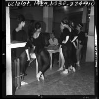 George Balanchine and dancers during auditions for Los Angeles ballet, 1964