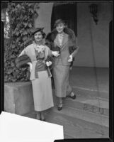 Actresses Rochelle Hudson and Pat Paterson at fashion show and tea for Assistance Leaguers, Los Angeles, 1935