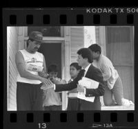 City council candidate Larry Gonzales door-to-door campaigning in Los Angeles, Calif., 1987