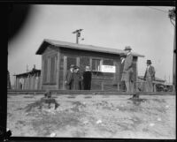 Small wooden building, probably on the grounds of the Southern California Edison electric plant, Long Beach, [1930?]