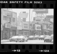 Storefronts of the Crenshaw shopping district in Los Angeles, Calif., 1983