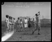 Girls with their golf instructor at the Wilshire Country Club, Los Angeles, 1927