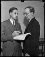 Howard D. Mills and William M. Kerr investigate ballot box stuffing, Los Angeles, 1934