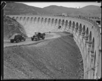 Barrier construction at Mulholland Dam, Hollywood (Los Angeles), 1933