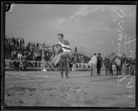 Elton "Squint" Fulton of Occidental College shocks crowds with his impressive long jump, Los Angeles, 1923