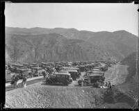 Parked cars belonging to attendants of opening ceremony for Ridge Route Alternate Highway, Los Angeles County, 1933