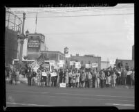 Packing house workers picketing for wage increase at Cudahy Packing Co. in Los Angeles, Calif., 1945