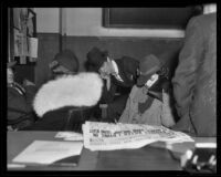 Charlotte M. Yates, E. Carl Yates, Jr., and Betty Jane Yates at bank robbery hearing, El Monte, 1936