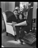 Newlyweds Stephen Ames and Raquel Torres come to California, Hollywood, 1935
