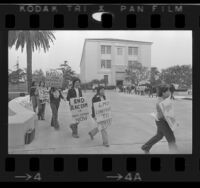 Chicano students picketing St. Roberts Hall at Loyola University in Los Angeles, Calif., 1975