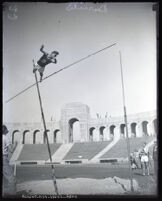 Lee Barnes pole vaulting at the Coliseum, Los Angeles, 1924-1928