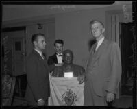 Dean Rockwell Hunt, Henry Lion and Granville Ashcraft, with the bust of William Bowen, Los Angeles, 1936