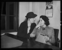 Investigator Marjorie Fairchild questioning Lois Wright, witness in Mary Emma James murder case, 1936