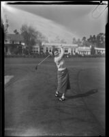 Lucille Robinson posing post-swing at the Los Angeles Country Club, Los Angeles, 1934