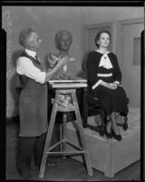 Roger Noble Burnham sculpting a bust of Frances Whitesell, circa 1935-1939