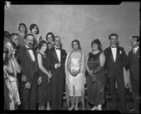 Dr. Jose S. Saenz, Carmen Pesqueira, J. C. Del Rio, Dolores Del Rio, Pilar Saenz, and F. Alfonso Pesqueira at the celebration of the anniversary of Mexican Independence, Los Angeles, 1926