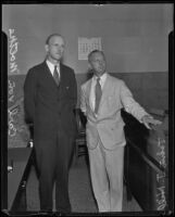 Carl von Moltke and John J. Hill at a courthouse during Molke's trial for check forgery, Los Angeles, 1935