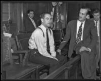 Einer Nelson seated in a courtroom, Los Angeles, 1935