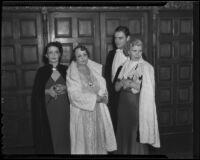 Mrs. Lilian Wellborn Green and her daughters, along with Miles Gray at a performance of the Nine o'Clock Players, Los Angeles, 1935