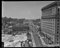 Hall of Justice across from former site of old County Courthouse, Los Angeles, circa 1936