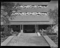 Grandstand entrance with equestrian-themed frieze, by Chester Phillips, at Santa Anita Park, Arcadia, 1936