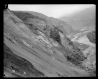 View of the path of the flood following the failure of the Saint Francis Dam, San Francisquito Canyon (Calif.), 1928