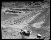 Bouquet Canyon earth-fill dam under construction, 1933