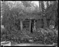 Log cabin, Rancho Santa Anita, Arcadia, 1938