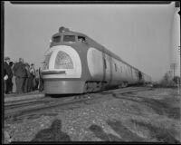 Introduction of Union Pacific's M-10000 streamliner at East Los Angeles station, Commerce, 1934