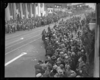 Crowd lining Colorado Boulevard before or after the Tournament of Roses Parade, Pasadena, 1928