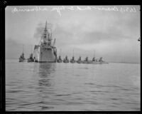 USS Beaver and eight S-type Navy submarines in San Pedro, 1920-1925