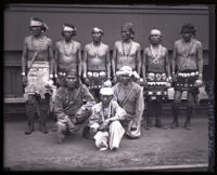 American Indians from New Mexico upon arrival at the Santa Fe train station for a Shriner convention, Los Angeles, 1925