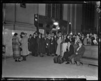 Los Angeles Times subscribers waiting to embark on all-expense tour of Hoover Dam, March 1935