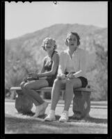 Jane Hollingsworth and Mignon Wolderman relax in the sun, Palm Springs, 1935