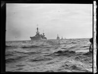 USS Chicago leading cruiser squadron into Los Angeles Harbor, San Pedro, 1933