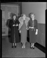 Model Priscilla Lawson and two other women, Times fashion show, Los Angeles, 1936