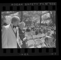 Norman B. Chandler escorts grandmother Dorothy Buffum Chandler at brother Harry Brant's wedding, 1979