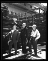 Harry Chandler, Eugene Meyer & Jacob Baum at Los Angeles Times presses, circa 1934