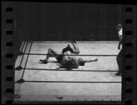 Wrestling match between Joseph “Jumping Joe” Savoldi and Mayes McLain, Olympic Auditorium, Los Angeles, 1935