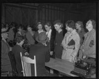 Charles Dalrymple's "Own-a-New-Car-Club" on the day of the police raid, Maywood, 1935