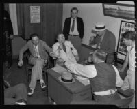 Detective Lieutenant F. L. McGlinchey, Lou Daro, Ed M. Crum, Det. Lt. L. E. Sanderson, and Captain E. A. Frendenberg, Los Angeles, 1935