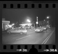 Motorists lined up at gas station during oil crisis, Los Angeles, Calif., 1973