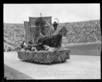 San Pedro High School students with float, Shriners' parade, Los Angeles Memorial Coliseum, Los Angeles, 1925